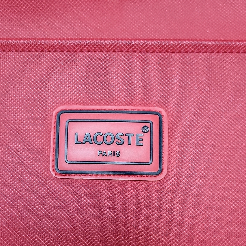 Lacoste Red Vinylon Crossbody Bag with Embossed Logo and Navy Rib Trim - Picture 3 of 9